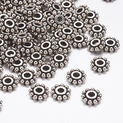 Antique Silver Gear Tibetan Style Alloy Spacer Beads, Lead Free & Cadmium Free & Nickel Free, Flower, Antique Silver, 6.5mm, Hole: 2mm