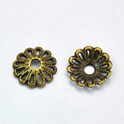 Bronze Antique Bonnets fantaisie de style tibétain, sans cadmium et sans plomb, couleur de bronze antique, fleur, taille: environ 12mm de diamètre, épaisseur de 3mm, Trou: 2.5mm, 1825 pcs / 1000 g