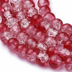 Red Baking Painted Crackle Glass Bead Strands, Two Tone, Round, Red, 8mm, Hole: 1.3~1.6mm, about 100pcs/strand, 31.4 inch