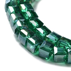 Teal Electroplate Glass Bead Strands, AB Color Plated, Faceted, Cube, Teal, 4x4x4mm, Hole: 1mm, about 98pcs/strand, 15.7 inch