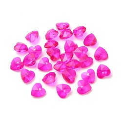 Magenta Romantic Valentines Ideas Glass Charms, Faceted Heart Pendants, Magenta, 10x10x5mm, Hole: 1mm