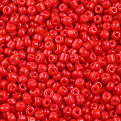 Rouge Cuisson de peinture perles de rocaille en verre, rouge, 6/0, 4~5x3~4mm, Trou: 1~2mm, environ500 pcs / 50 g, 50 g / sac, 18sacs/2livres