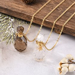 Золотой Ожерелья кулона бутылки дух натурального драгоценного камня, с кабельной цепью из нержавеющей стали и пластиковой капельницей, бутылка, золотые, 20.3 дюйм (51.7 см), емкость бутылки: 0.15~0.3 мл (0.005~0.01 жидких унций)