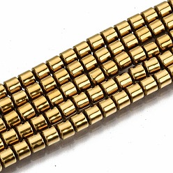 Golden Plated Electroplate Non-magnetic Synthetic Hematite Beads Strands, Column, Golden Plated, 3.5x3mm, Hole: 1mm, about 125~126pcs/strand, 15.55 inch~15.83 inch(39.5cm~40.2cm)