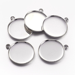 Platinum Brass Pendant Cabochons Settings, Plain Edge Bezel Cups, For DIY Jewelry, Flat Round, Platinum, Tray: 20mm, 21mm, Hole: 2mm