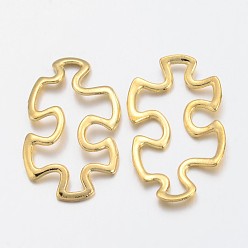 Golden Tibetan Style Alloy Linking Rings, Cadmium Free & Lead Free, Autism Puzzle Jigsaw, Golden, 30x18x3mm
