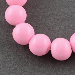 Бледно-Розовый Окрашенные стеклянные бусины , спекающийся лак, круглые, розовый жемчуг, 10 мм, отверстие : 1.3~1.6 мм, около 80 шт / нитка, 31.4 дюйм
