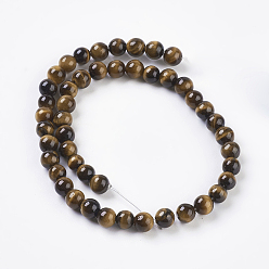 Tiger Eye Natural Tiger Eye Beads Strands, Round, 4mm, Hole: 0.8mm, about 45pcs/strand, 8 inch