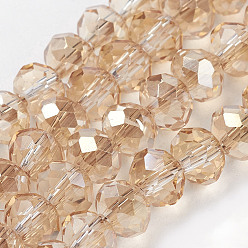 Pale Goldenrod Electroplate Glass Beads Strands, Faceted Rondelle, Pale Goldenrod, 6x4mm, Hole: 1mm, about 85~88pcs/strand, 16.1~16.5 inch(41~42cm)