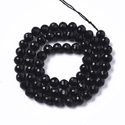 Tourmaline Natural Black Tourmaline Beads Strands, Round, Faceted(64 Facets), 6mm, Hole: 1mm, about 67pcs/strand, 15.16 inch(38.5cm)