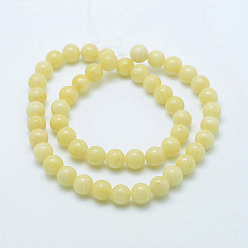 Light Yellow Natural Mashan Jade Round Beads Strands, Dyed, Light Yellow, 4mm, Hole: 1mm, about 98pcs/strand, 15.7 inch