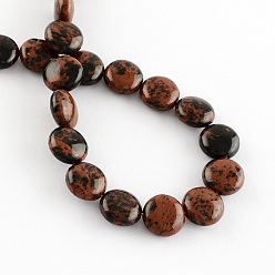 Dark Red Natural Mahogany Obsidian Stone Bead Strands, Lentil, Dark Red, 10x5mm, Hole: 1mm, about 40pcs/strand, 15.7 inch