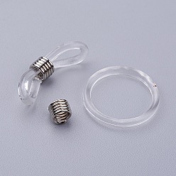 Platinum Silicone EyeGlass Holders, with Iron Findings, Clear, Platinum, 24x7mm