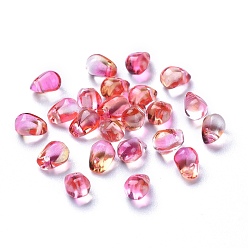Cerise Transparent Glass Charms, Dyed & Heated, Faceted, Teardrop, Cerise, 6x5.5x6.5mm, Hole: 0.8mm