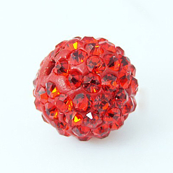 Light Siam Polymer Clay Rhinestone Beads, Pave Disco Ball Beads, Grade A, Round, Half Drilled, Light Siam, 8mm, Hole: 1mm