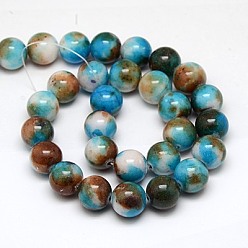 Deep Sky Blue Natural White Jade Beads Strands, Dyed, Round, Deep Sky Blue, 8mm, Hole: 1mm, about 55pcs/strand, 15.75 inch