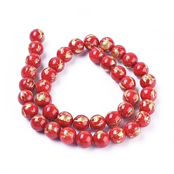 Rouge Chapelets de perles en jade naturel, une feuille d'or, teint, ronde, rouge, 4mm, Trou: 1mm, Environ 92~95 pcs/chapelet, 14.96 pouce (38 cm)