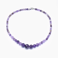 Améthyste Ensembles de bijoux de colliers et bracelets de perles graduées en améthyste naturelle, avec fermoirs mousquetons en laiton  , 17.5 pouce (44.5 cm), 2 pouce (5 cm)