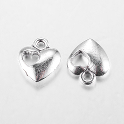 Antique Silver Alloy Pendants, Cadmium Free & Nickel Free & Lead Free, Heart, Antique Silver, 13x11x3mm, Hole: 1.5mm