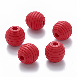 Red Painted Natural Wood Beehive European Beads, Large Hole Beads, Round, Red, 18x17mm, Hole: 4.5mm
