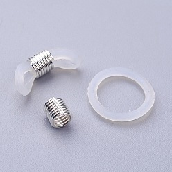 Silver Silicone EyeGlass Holders, with Iron Findings, White, Silver Color Plated, 19.5x6.5mm
