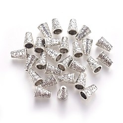 Antique Silver Tibetan Style Alloy Bead Cone, Lead Free and Cadmium Free, Tube, Antique Silver, about 7mm wide, 10mm long, hole: 2mm, Inner Diameter: 5mm