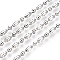 Stainless Steel Color 304 Stainless Steel Ball Chains, Stainless Steel Color, Rice: 4.5x2.4mm, Ball: 2.4mm
