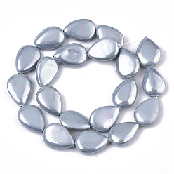 Light Steel Blue Shell Pearl Beads Strands, Spray Painted, Teardrop, Light Steel Blue, 19x14x5mm, Hole: 0.9mm, about 20pcs/strand, 14.17 inch(36cm)