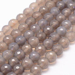 Agate Naturelle Naturelles agate perles brins, ronde, facette, 8mm, Trou: 1mm, Environ 47~48 pcs/chapelet, 14.5 pouce