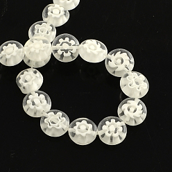 White Handmade Millefiori Glass Bead Strands, Flat Round, White, 10x4mm, Hole: 1.2mm, about 40pcs/strand, 14.9 inch