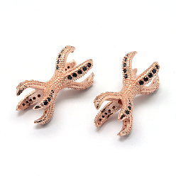 Rose Gold Rack Plating Brass Cubic Zirconia Beads, Long-Lasting Plated, Claw, Rose Gold, 22x13x7.5mm, Hole: 2mm