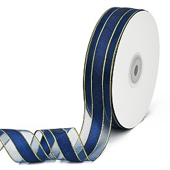 Bleu De Prusse Rubans en organza de couleur unie, ruban de bord filaire doré, pour la décoration de fête, emballage cadeau, null, 1" (25 mm), à propos de 50yard / roll (45.72m / roll)