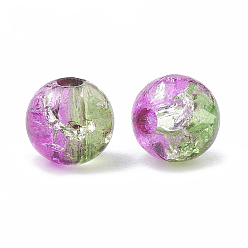 Magenta Acrylic Beads, Transparent Crackle Style, Two Tone Style, Round, Magenta, 8mm, Hole: 2mm, about 1840pcs/500g