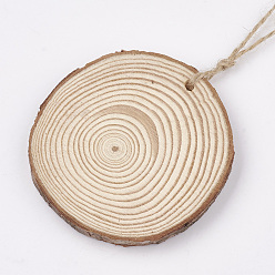 PapayaWhip Undyed Unfinished Wooden Pendants, Wood Slice, Tree Ring, PapayaWhip, 70~80x9mm, Hole: 3~4mm, about 5pcs/bag
