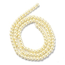 Lemon Chiffon Eco-Friendly Dyed Glass Pearl Round Beads Strands, Grade A, Cotton Cord Threaded, Lemon Chiffon, 4~4.5mm, Hole: 0.7~1.1mm, about 104pcs/strand, 15 inch