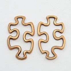 Red Copper Tibetan Style Alloy Linking Rings, Cadmium Free & Nickel Free & Lead Free, Autism Puzzle Jigsaw, Red Copper, 30x18x3mm