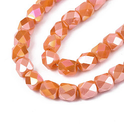 Orange Electroplate Glass Beads Strands, AB Color Plated, Faceted, Column, Orange, 5.5x5mm, Hole: 1.2mm, about 99pcs/strand, 21.85 inch(55.5cm)