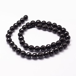 Black Onyx Natural Black Onyx Beads Strands, Grade A, Dyed & Heated, 128 Faceted, Round, 8mm, Hole: 1.2mm, 49pcs/strand, 15.7 inch