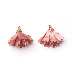 Light Coral Alloy Pendant, with Silk, Flower, Golden, Light Coral, 29~31x34~36mm, Hole: 1.8mm