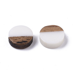 White Resin & Wood Cabochons, Flat Round, White, 10x2.5~4mm