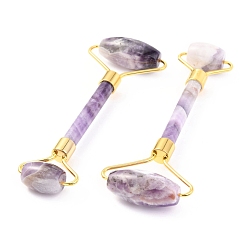 Amethyst Natural Amethyst Brass Face Massager, Facial Rollers, Golden, 142~150x54~58x19~22mm