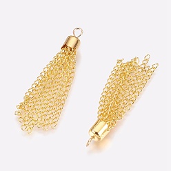 Golden Curb Chain Tassels Pendants, with Iron Findings, Golden, 52x6.5mm