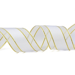 Neige Rubans en organza de couleur unie, ruban de bord filaire doré, pour la décoration de fête, emballage cadeau, neige, 1" (25 mm), à propos de 50yard / roll (45.72m / roll)