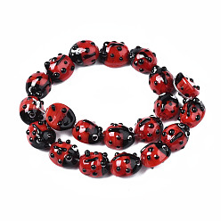 Red Handmade Lampwork Beads Strands, Ladybug, Red, 10.5~14x9~11x5~8mm, Hole: 1~2mm, about 20pcs/Strand, 8.86 inch~9.06 inch(22.5~23cm)