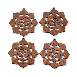 Flower Hollow Wood Big Pendants, for Jewelry Making, Flower, 51~70x2~3mm