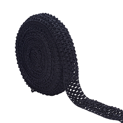Черный Эластичная кружевная отделка, Полиэфирная лента, чёрные, 40x1.5 мм, 10 м / рулон