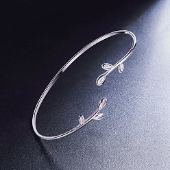 Платина Классический браслет shegrace с родиевым покрытием 925 из стерлингового серебра, манжеты браслет, ветками, платина, 58~59 мм