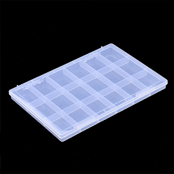 Clair Récipients de stockage de perles en matière plastique, 18 compartiments, rectangle, clair, 28.5x19.5x2.2 cm, compartiment: 44.5x60.5 mm