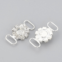 Silver Brass Rhinestone Multi-Stone Links connectors, with Acrylic Rhinestone, Flat Round, Silver Color Plated, 28x15.5x6mm, Hole: 4x9.5mm