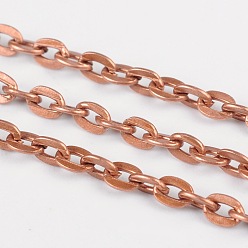 Red Copper Iron Cable Chains, Unwelded, with Spool, Flat Oval, Cadmium Free & Nickel Free & Lead Free, Red Copper, 4x2.7x0.7mm, about 328.08 Feet(100m)/roll